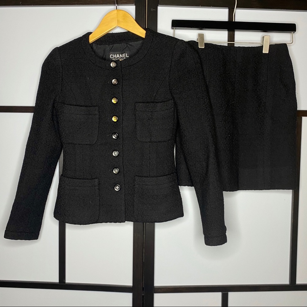 Vintage Chanel 1995 Wool Boucle Skirt Suit Set